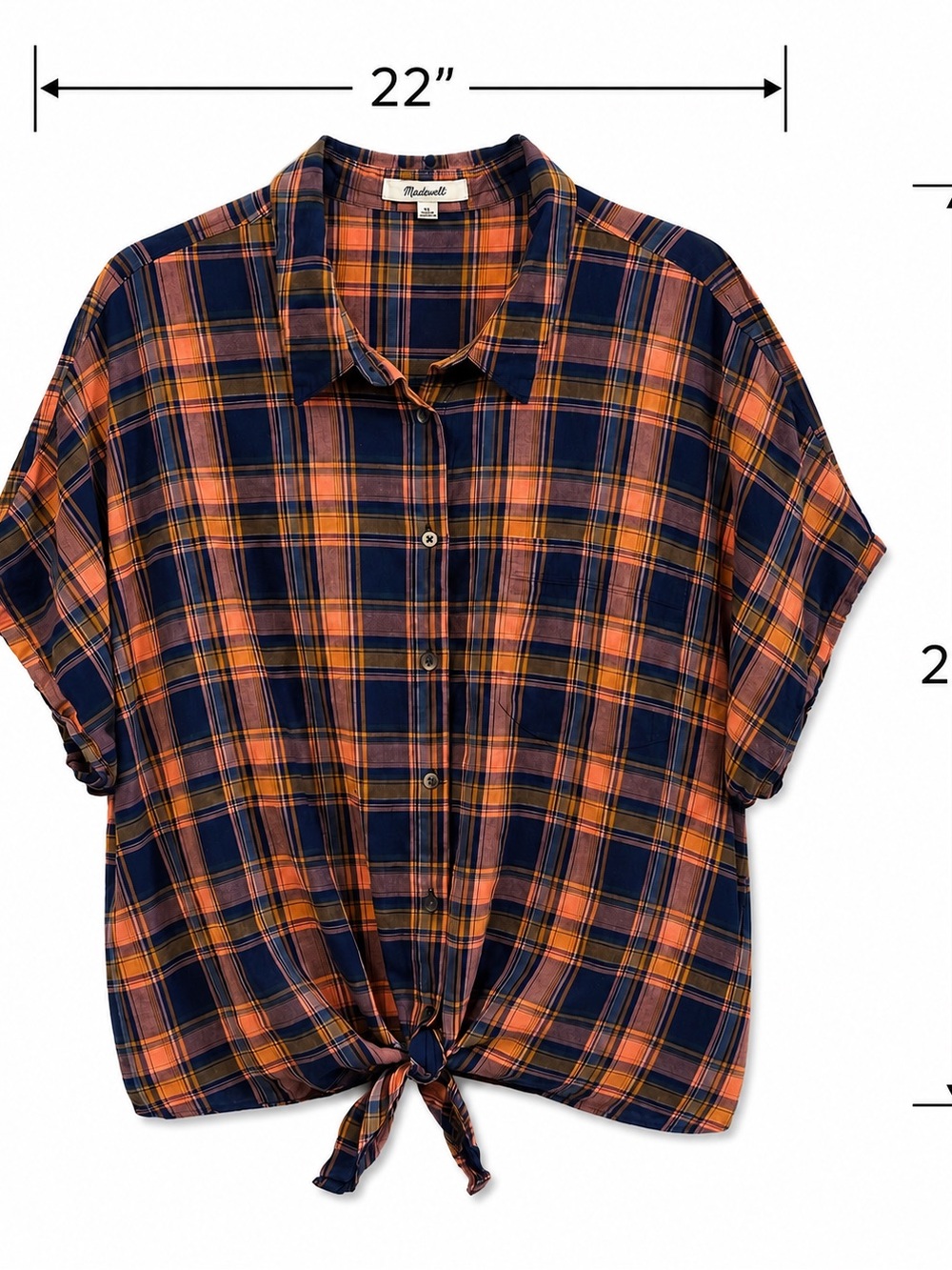 Madewell Women’s XL Plaid Tie Front Short Sleeve Button Shirt 100% Cotton - Picture 4 of 9